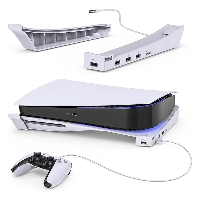 Meneea Horizontal Stand for PS5 Console with 4-Port USB Hub | Upgraded Accessories Base Holder