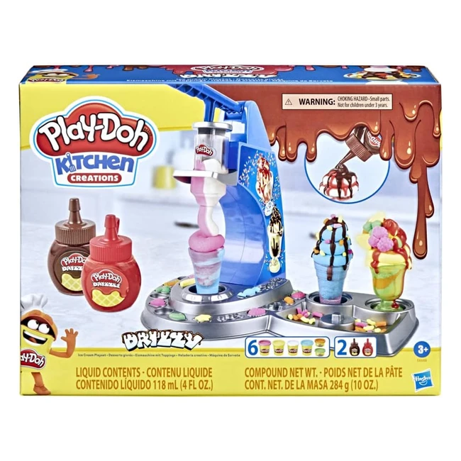 Play-Doh Drizzy Eismaschine mit Toppings 3 Jahre inkl. Drizzle Knete und 6 Farben