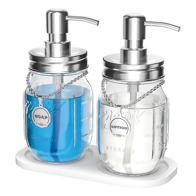 Mason Jar Soap and Lotion Dispenser Set - Rustproof Stainless Steel - Farmhouse Decor - Silver