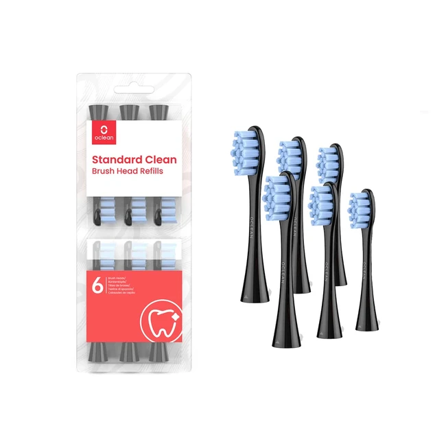 Oclean Bürstenköpfe Clean Brush Head B06 6pcs - Elektrische Zahnbürstenköpfe kompatibel mit allen elektrischen Zahnbürsten von Oclean - Bürstenköpfe mit Dupont-Borsten - Schwarz