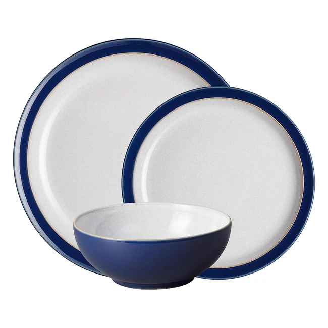 Denby Elements Dark Blue 12 Piece Tableware Set - Handcrafted in England