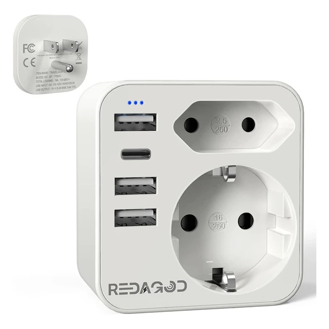 Adaptateur Prise USA Redagod - 2 Prises et 3 USB - Compact et Léger - Charge Rapide