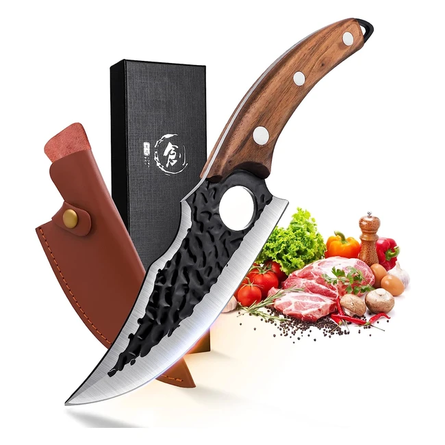Couteau Viking Forge Pro - Coupe Précise - Couteau Cuisine Japonais - Couteau Boucher Professionnel - Couteau de Chasse avec Etui
