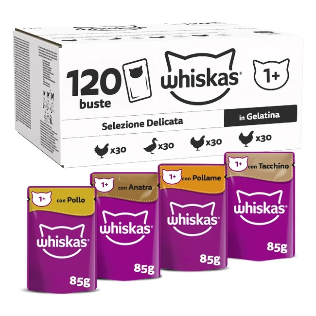 Whiskas Selezione Delicata in Gelatina - Cibo umido per gatti - Formato scorta 120 bustine da 85g