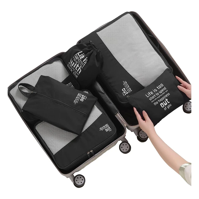 Organizador de equipaje Murise 6 di set | Bolsas para indumentaria, zapatos y accesorios | Negro