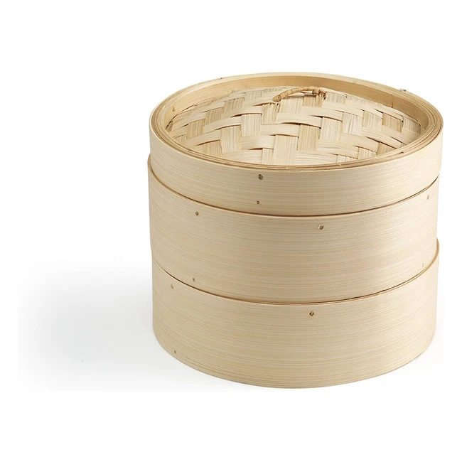 Vaporera Ken Hom KH506 20cm - Cocina auténtica con 2 niveles y tapa de bambú - No apto para lavavajillas