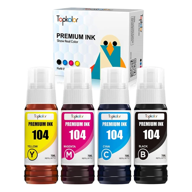 Topkolor 104 Ink Bottle for Epson 104 Ecotank Ink - High Performance, Vibrant Colors