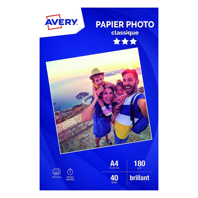 Papier Photo Avery 40 Feuilles 180gm A4 - Impression Jet dEncre