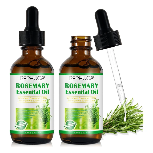 Organic Rosemary Oil for Hair Growth & Skin Care - 100% Pure, Nourishes Scalp, Stimulates Hair Growth - 60ml (2 Pack)