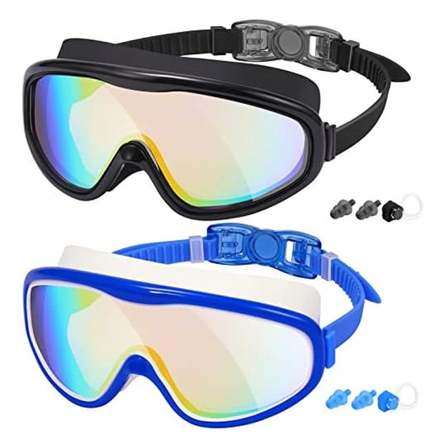 Easyoung Adult Swim Goggles 2-Pack - Wide View, Anti-Fog, UV Protection