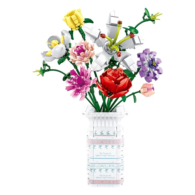 Bouquet de Fleurs Artificielles avec Vase - 730 pcs - Dcoration Maison