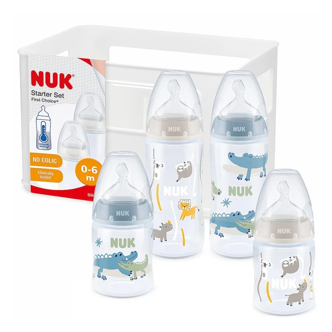 NUK First Choice Babyflaschen Starter Set, 4 Flaschen, Temperature Control, Anticolic Air System, BPA-frei