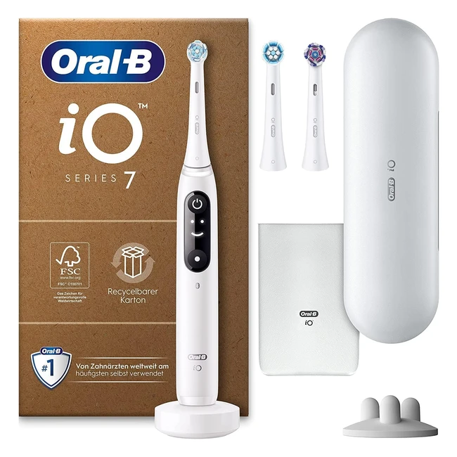 Oral-B io Series 7 Plus Edition Elektrische Zahnbürste + 3 Ersatzbürsten, Magnetisches Etui, 5 Reinigungsmodi, recycelbare Verpackung, Muttertagsgeschenk, Vatertagsgeschenk, Weiß