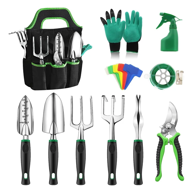 Kit de jardinage en aluminium Anykuu - 21pcs résistant à la corrosion - Set de jardinage adulte avec sac de rangement et gants antidérapants