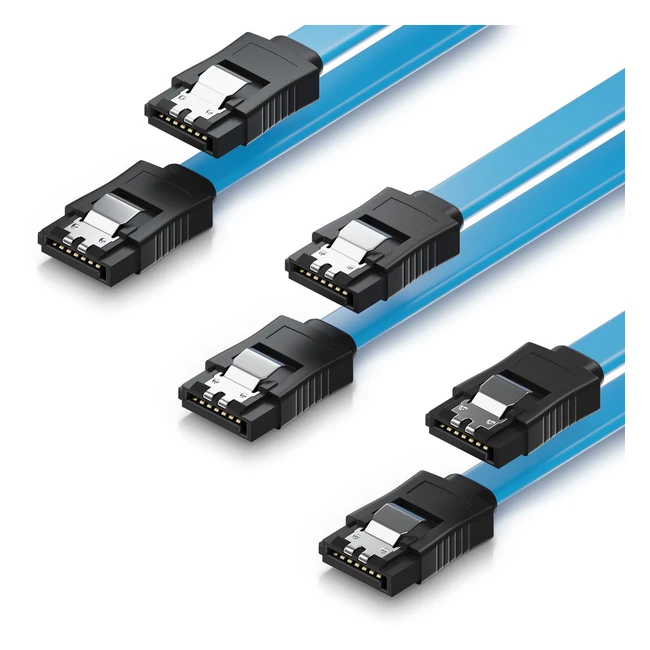 Cable SATA III deleycon 3x 50cm | Alta velocidad de transmisión de datos | Conectores estables | 6 Gbits | Azul