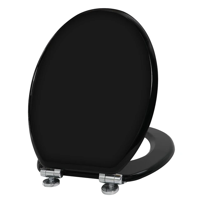 Angel Shield Wooden Toilet Seat - Adjustable Soft Close Hinges - Antibacterial Molded Wood - Quick Release Lid - Easy Cleaning - Black
