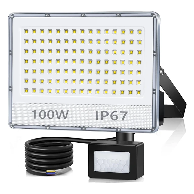 Foco LED con Sensor de Movimiento 100W - Impermeable IP67 - Focos LED 7000K Blanco Frío - Para Patio, Jardín, Garaje