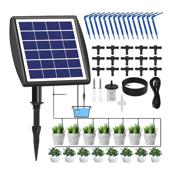Solar Watering System Set with 15m Hose - Automatic Garden Watering for Plants