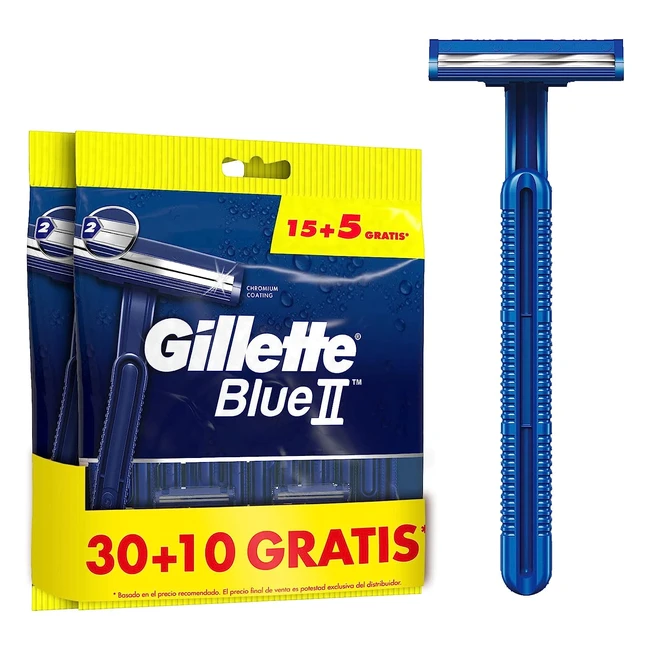 Gillette Blue II - Maquinilla de afeitar para hombre - Cuchillas desechables - Cabezal fijo - 3010 + 40 unidades gratis