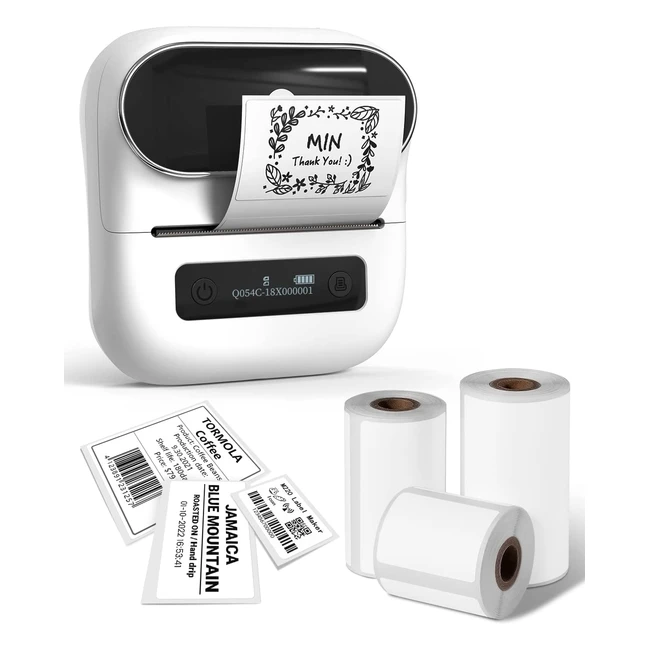 Imprimante d'étiquettes thermique Bluetooth Phomemo M220 - 3 étiquettes pour téléphones et PC - Support pour codes-barres, adresses et dossiers