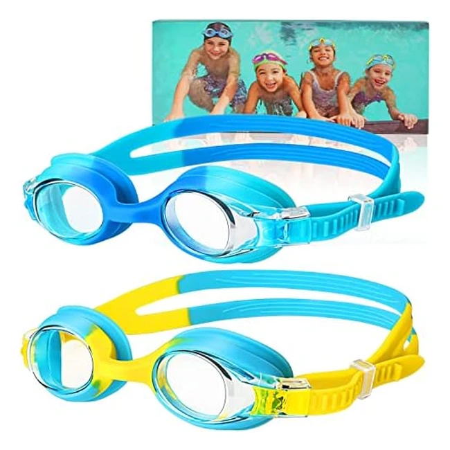 Kids Swimming Goggles 2 Pack - UV Protection, Anti-Fog, Waterproof, No Leaking - Ages 6-14