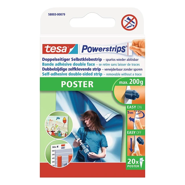 Strisce Rimovibili Biadesive Tesa UK Powerstrips - Confezione da 20