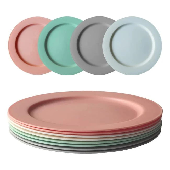 Greenandlife 8 Pcs Dinner Plates - Reusable Plastic Plates - Dishwasher & Microwave Safe - Lightweight & Unbreakable - Healthy for Kids & Adults