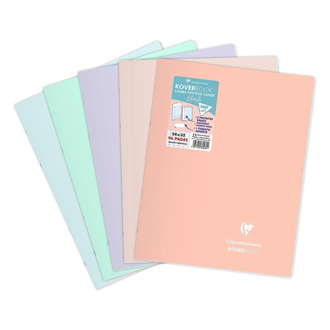 Clairefontaine 981481AMZC - Lote de 5 cuadernos grapados Koverbook Blush 24x32 cm - Referencia 981481 - Papel blanco de 90g