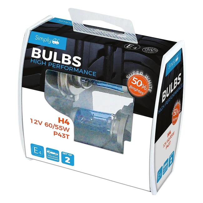 Simply SWH4 High Performance H4 Car Bulb Duo Box - 50% Brighter - 12V 6055W - P34T Base