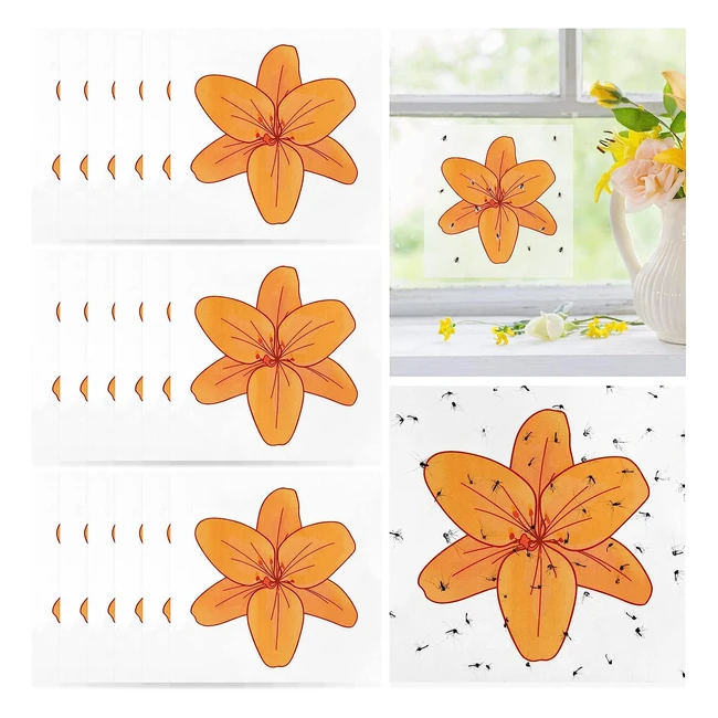 18 Mouches Pige Autocollant de Fenêtre - Nouveau Tueur d'Insectes en Forme de Lys Orange