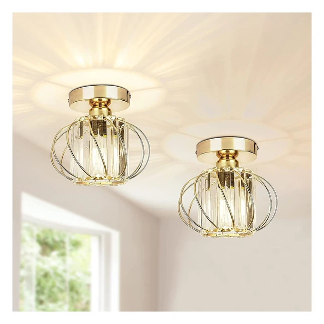Modern Crystal Ceiling Light Fixture Industrial 2 Pack Mini Semi Flush Mount LED Chandeliers - Gold