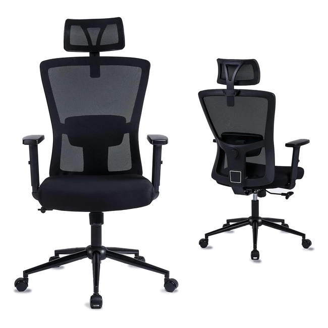 Sedia da ufficio ergonomica RalexChair, regolabile in altezza, in rete traspirante, con supporto lombare e braccioli - Nero