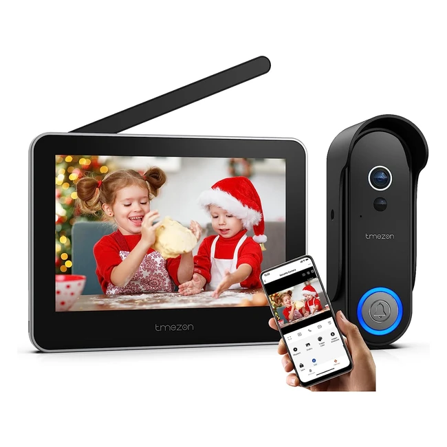 Visiophone WifiKit Tmezon - Interphone vidéo sans fil 7 pouces 1080P IP55 - Vision nocturne - Détection de mouvement - Contrôle app
