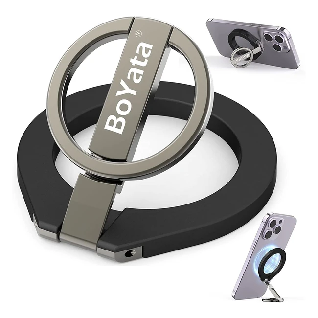 Boyata Magnetic Phone Ring Holder - 360 Rotating Grip for Magsafe - Compatible with iPhone 12/13/14 Series & Android Devices - Detachable Finger Ring Stand