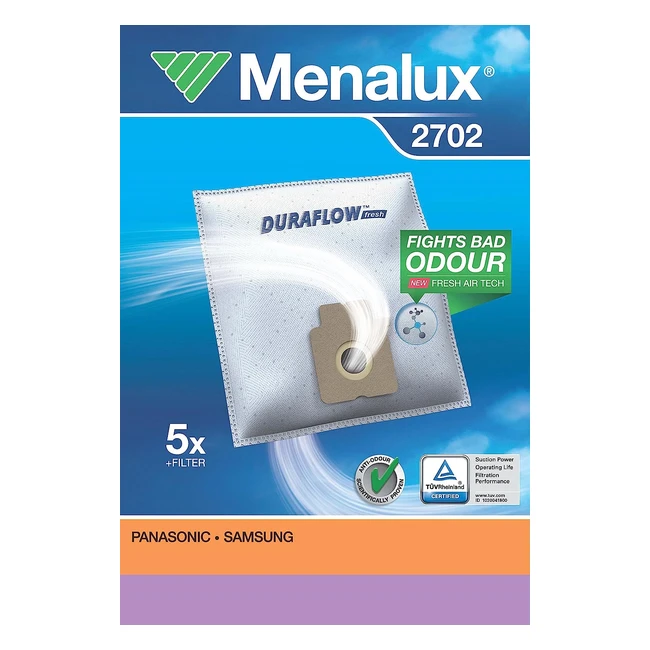 Bolsas Sintéticas y Filtro para Aspiradoras Panasonic y Samsung - Menalux 2702 - Pack de 5