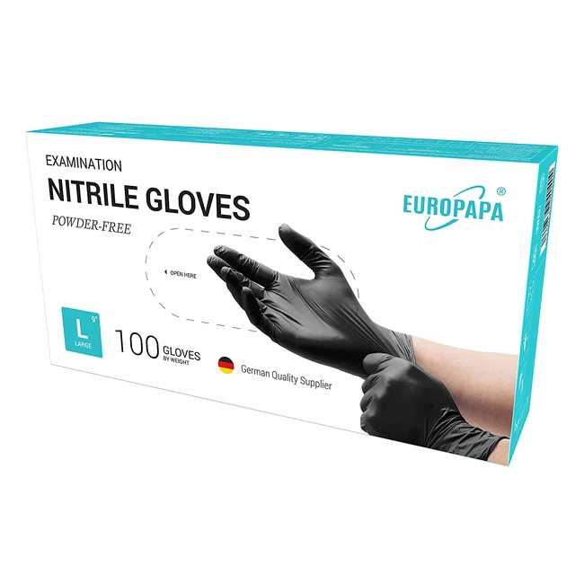 europapa 100 x Nitril-Handschuhe Box Einweghandschuhe Untersuchungshandschuhe L schwarz