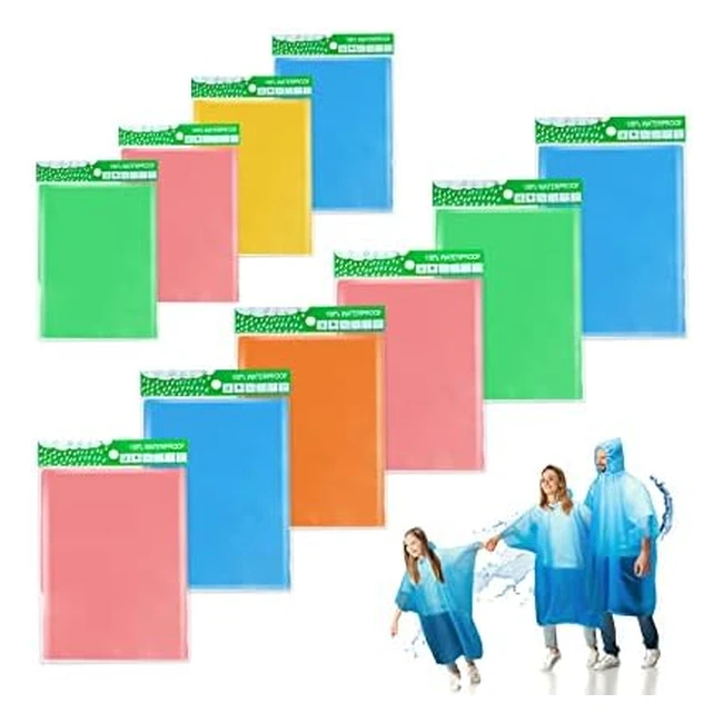 Waterproof Family Pack Poncho - 10pcs - Disposable Rain Poncho - Clear Plastic -