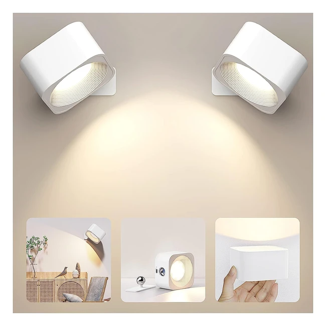 Applique Murale Intérieur 3 Niveaux Luminosité 3 Températures Lampe Murale Touch LED Rotation 360° Applique Murale Lampe de Chevet Murale Charge USB Appliques Chambre Salon Allée 2pcs Blanc