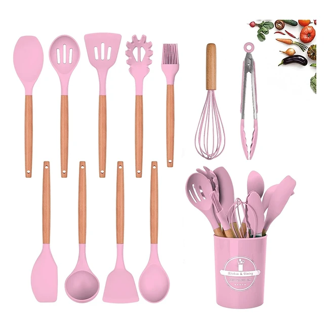 12 Pcs Fiousy Silicone Kitchen Utensil Set - Heat Resistant Nonstick Cookware - 