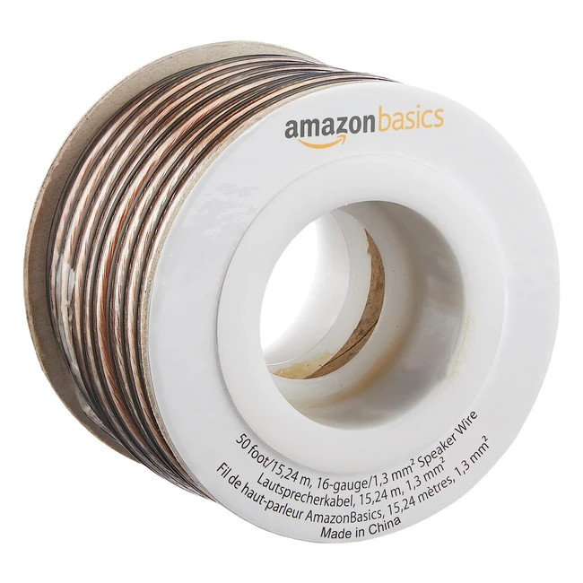 Amazon Basics 16-Gauge Speaker Wire 13mm - High-Quality Audio Signal - 50ft