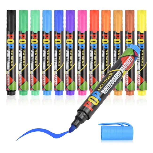 eoouooip Whiteboard Marker Set - 12 Pack Assorted Colors - Dry Wipe Pens for School or Office