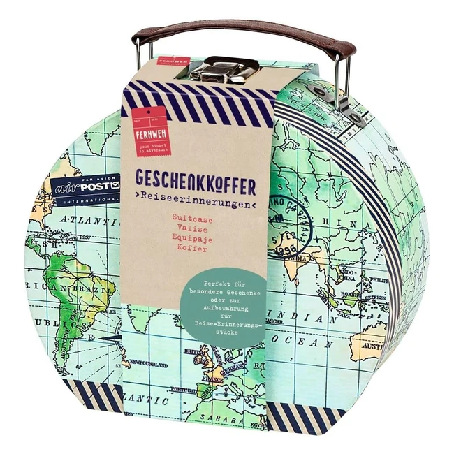 Coffret cadeau souvenirs de voyage - Moses Fernweh - Mini valise décorative avec cartes du monde - Idéal pour offrir ou ranger - Design rétro