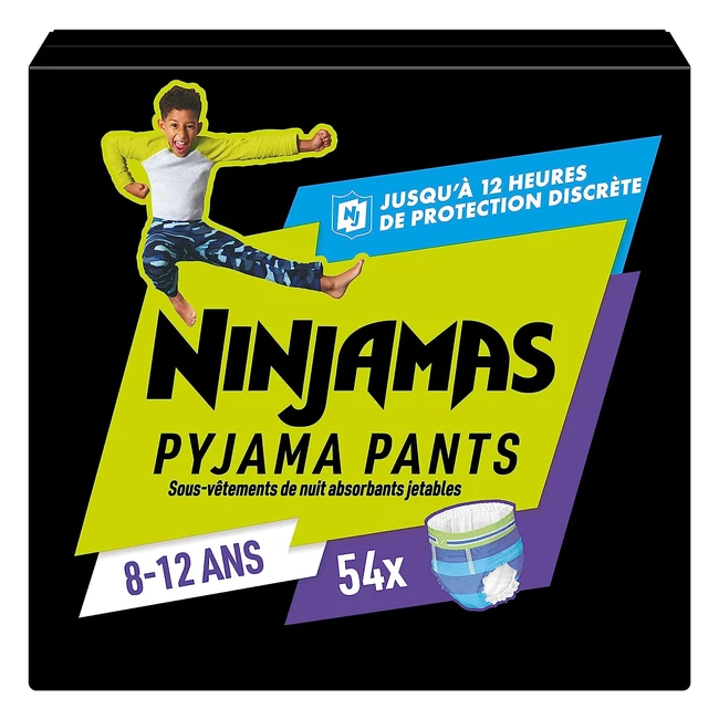 Pampers Ninjamas Couches-culottes pour pipi au lit - Taille 8-12 ans - 27-43kg - 54 sous-vêtements de nuit absorbants jetables - Garçon - Protection contre les fuites
