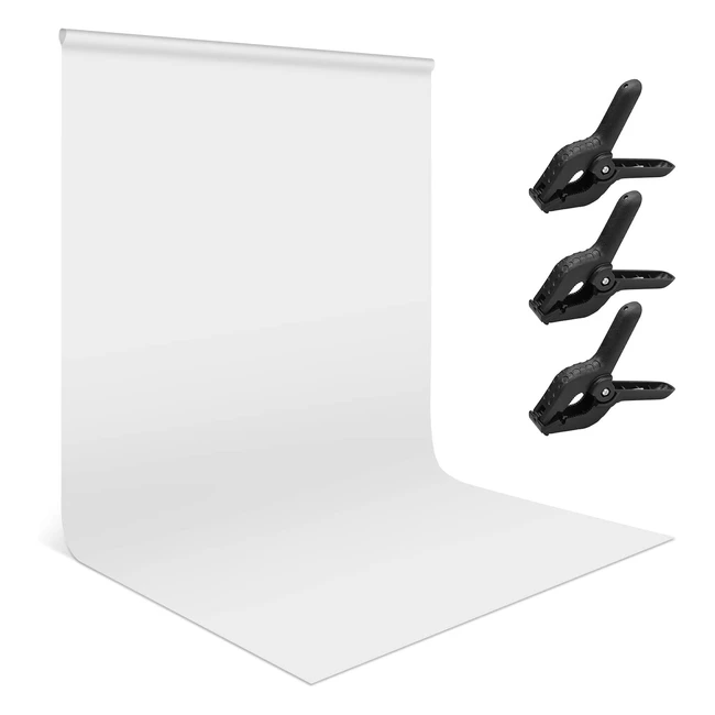 Andoer White Backdrop with 3 Photography Clamps | Durable Washable Polyester/Cotton Material | 6x9ft | Portrait Photography Backdrops