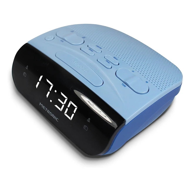 Réveil double alarmes Metronic 477033 - Tuner AM/FM - Fonctions Sleep/Snooze - Piles de sauvegarde - Gris bleu