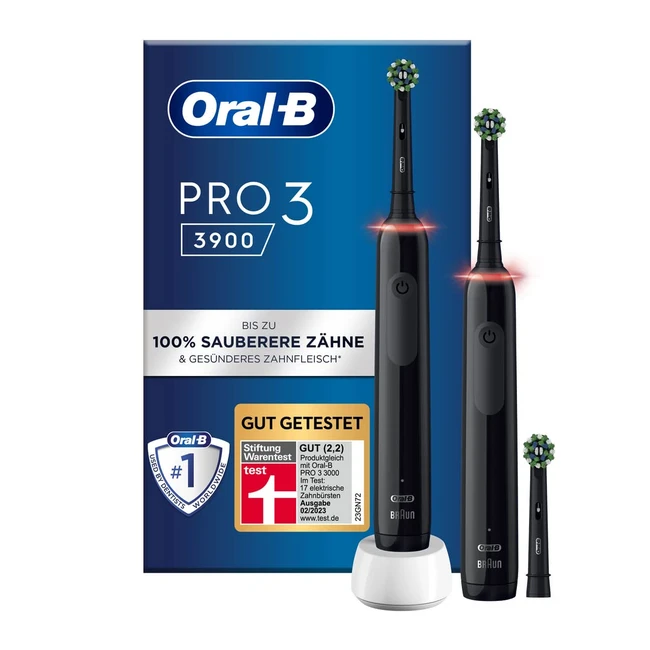 Oral-B Pro 3 3900 Elektrische Zahnbürste Doppelpack 3 Ersatzbürsten mit 3 Reinigungsmodi und visueller 360-Druckkontrolle für die Zahnpflege Geschenk für Männer und Frauen Schwarz