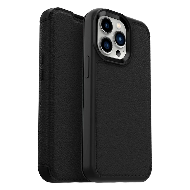 OtterBox Strada Case für iPhone 13 Pro - Stoßfestes Premium-Leder-Folio mit Kartenhaltern - Militärstandard getestet - Schwarz