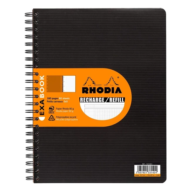 Cahier recharge Rhodia Exabook noir A4, petits carreaux - 160 pages détachables