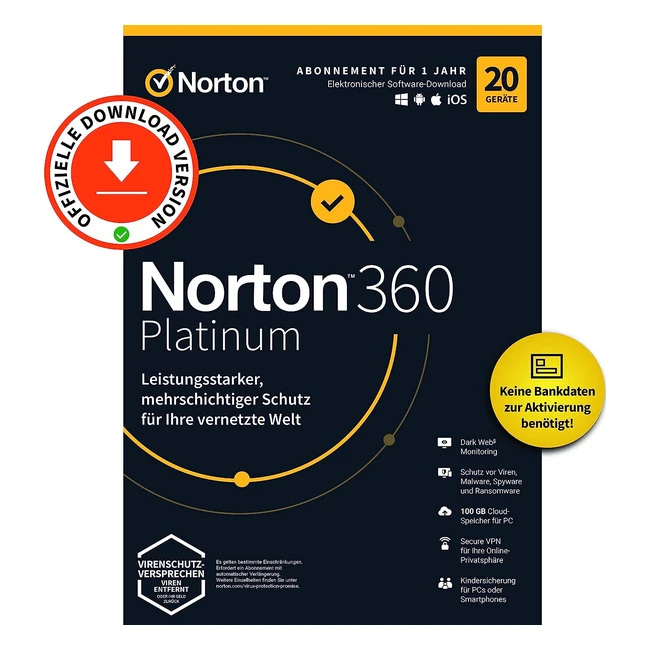 Norton 360 Platinum - 20 Geräte, 1 Benutzer, 1 Jahr - Aktivierungscode per E-Mail