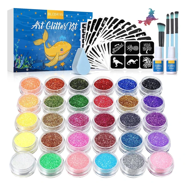 Set Tatuaggi Glitter Bledras - 30 Colori - Kit Completo per Tatuaggi - Regali per Natale